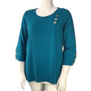 Soft Surroundings Womens Size M Kaari Tunic Top Round Neck 3/4 Sleeve Blue Teal